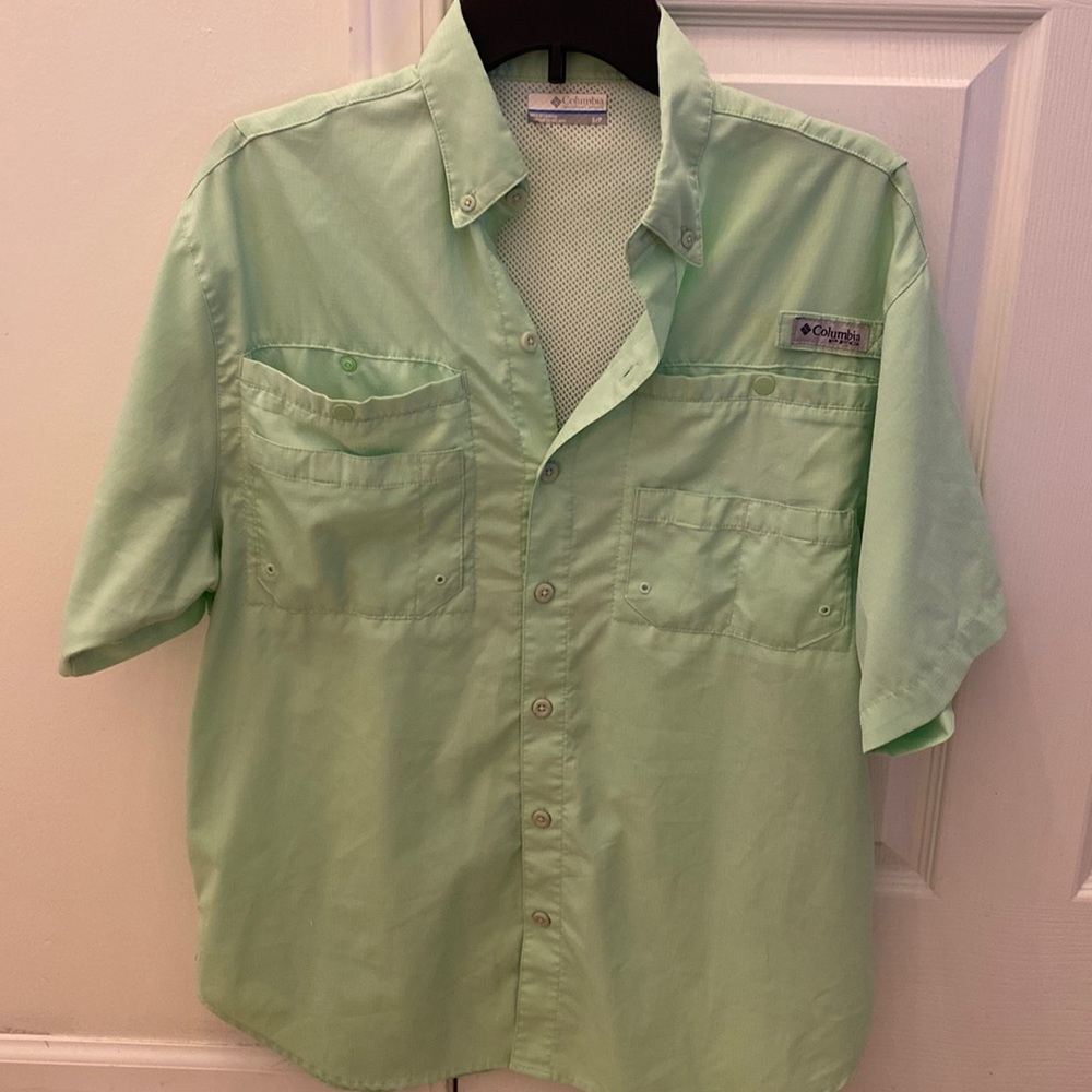 Mens Small Lime Green PFG Collard Performance Shirt